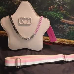 Betsey Johnson Star Bag with Pink and Black Chains 10x9